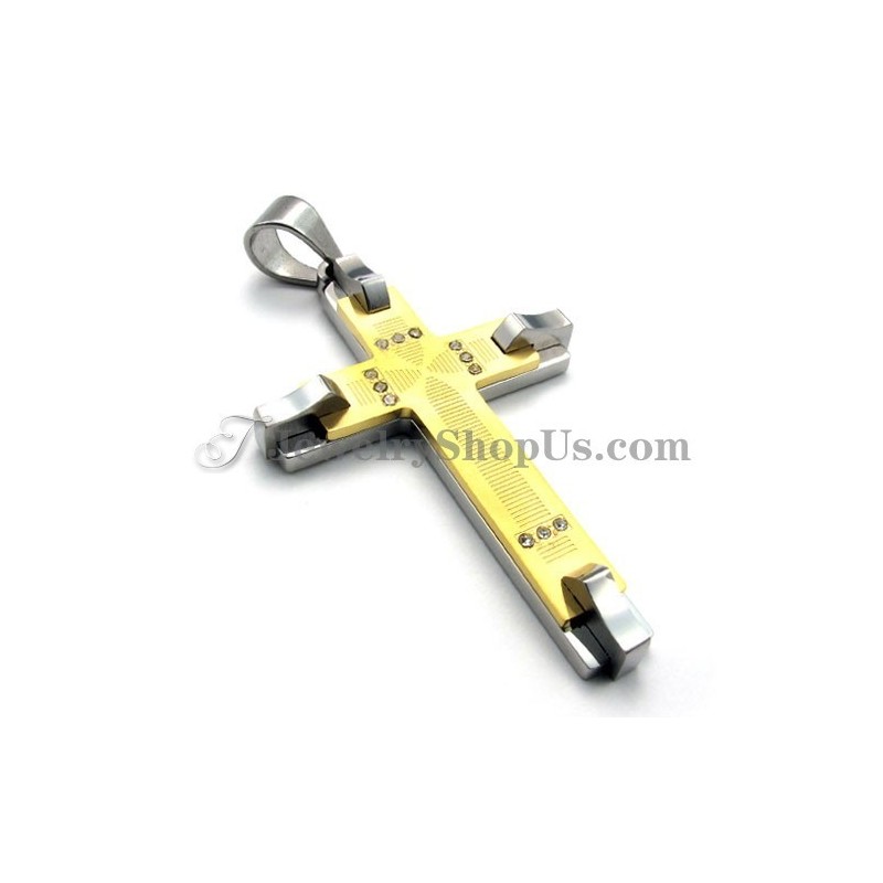 Gorgeous Gold Titanium Cross Rhinestones Pendant