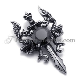 Fashion Titanium Sword Pendant With Black Zircon