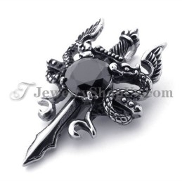 Fashion Titanium Sword Pendant With Black Zircon