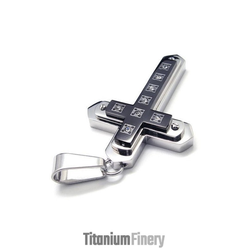Mens Black Pure Titanium Cross Necklace Pendant Chain Mens Black Pure Titanium Cross Necklace Pendant Chain