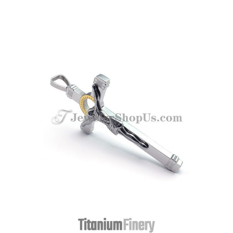 Elegant Gold Titanium Jesus Cross Pendant
