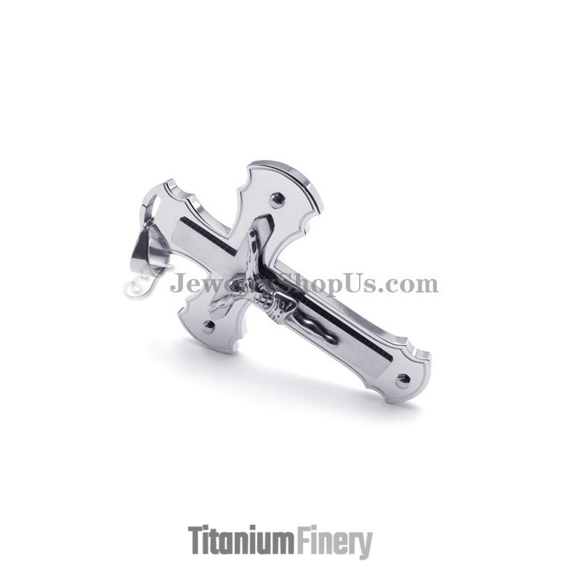 Classical Silver Titanium Cross Of Jesus Pendant