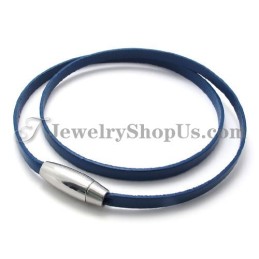 Fashion Blue Leather Bracelet With Titanium