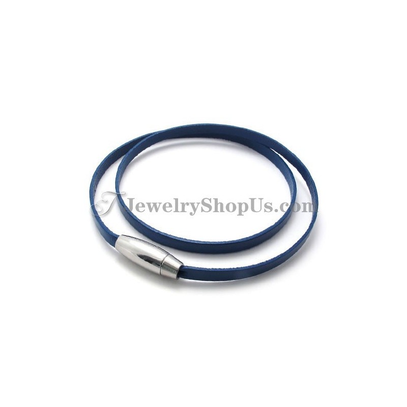 Fashion Blue Leather Bracelet With Titanium Fashion Blue Leather Bracelet With Titanium