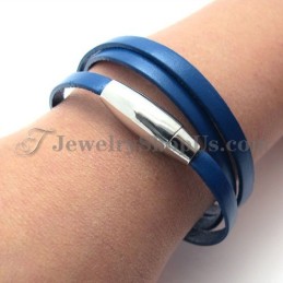 Fashion Blue Leather Bracelet With Titanium