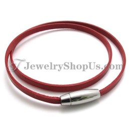 Fashion Red Leather Bracelet With Titanium