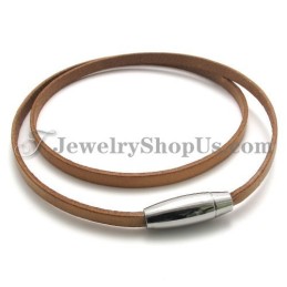 Fashion Brown Leather Bracelet With Titanium