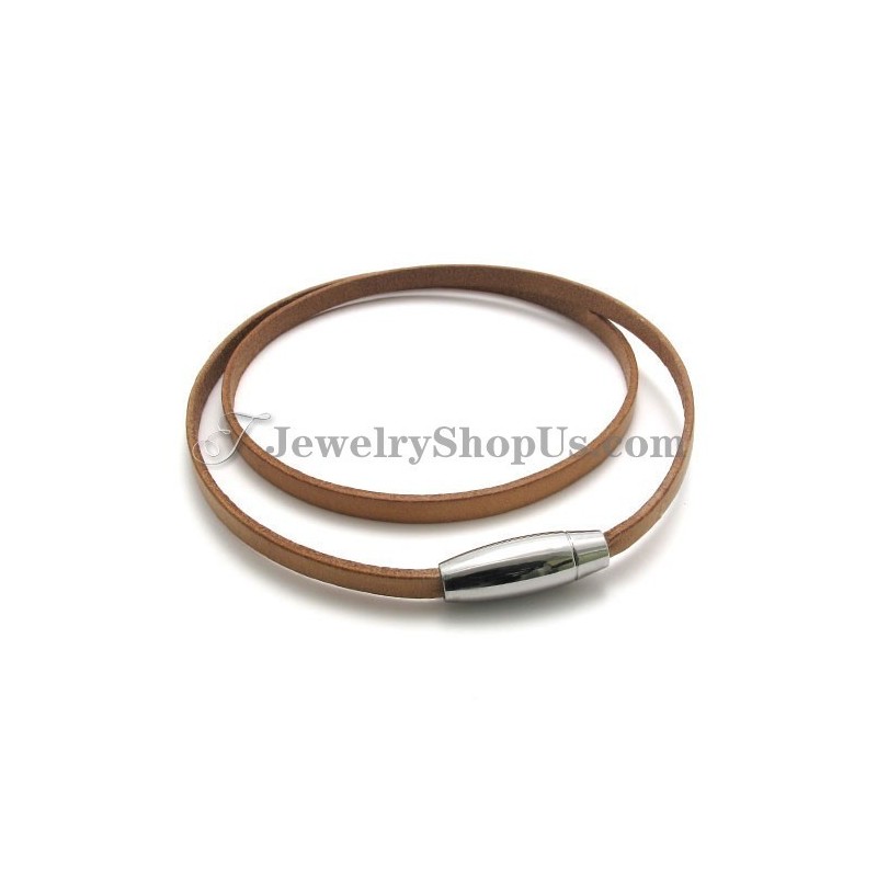 Fashion Brown Leather Bracelet With Titanium Fashion Brown Leather Bracelet With Titanium