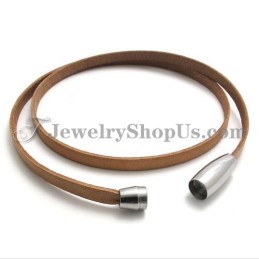 Fashion Brown Leather Bracelet With Titanium
