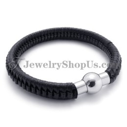 Elegant Black Titanium And Leather Bracelet