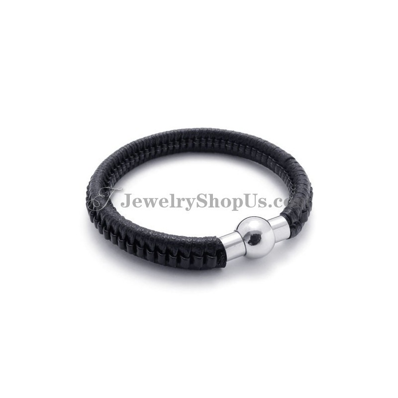 Elegant Black Titanium And Leather Bracelet Elegant Black Titanium And Leather Bracelet