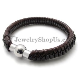 Elegant Brown Titanium And Leather Bracelet
