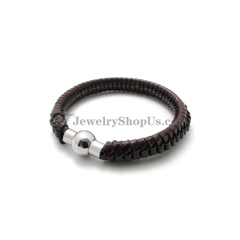 Elegant Brown Titanium And Leather Bracelet Elegant Brown Titanium And Leather Bracelet
