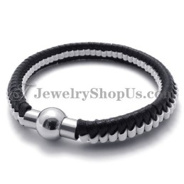Elegant Black And White Titanium Leather Bracelet