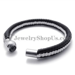 Elegant Black And White Titanium Leather Bracelet