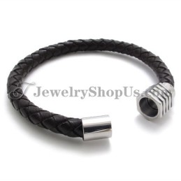 Fashion Titanium With Leather Bracelet