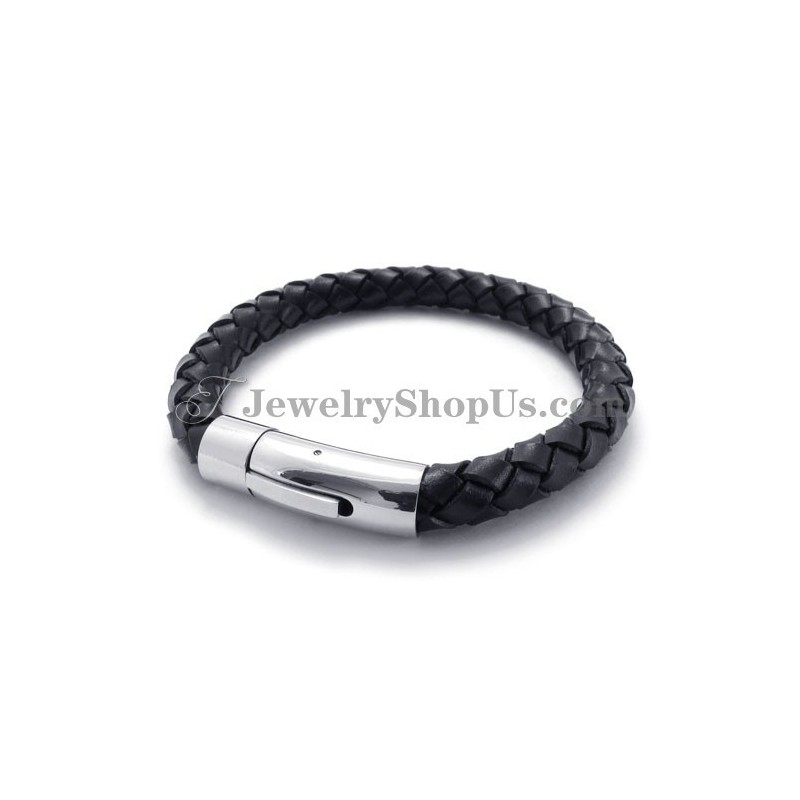 Fashion Black Leather And Titanium Bracelet Fashion Black Leather And Titanium Bracelet