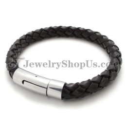 Fashion Brown Leather And Titanium Bracelet
