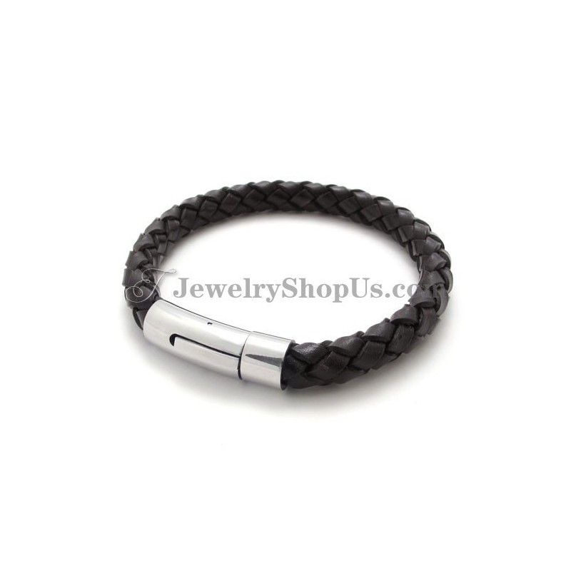 Fashion Brown Leather And Titanium Bracelet Fashion Brown Leather And Titanium Bracelet