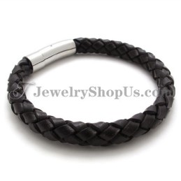 Fashion Brown Leather And Titanium Bracelet