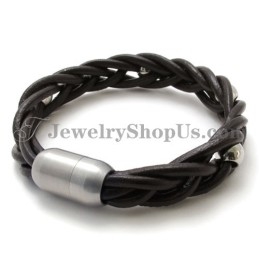Fashion Leather And Titanium Bracelet