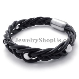 Fashion Leather With Titanium Bracelet