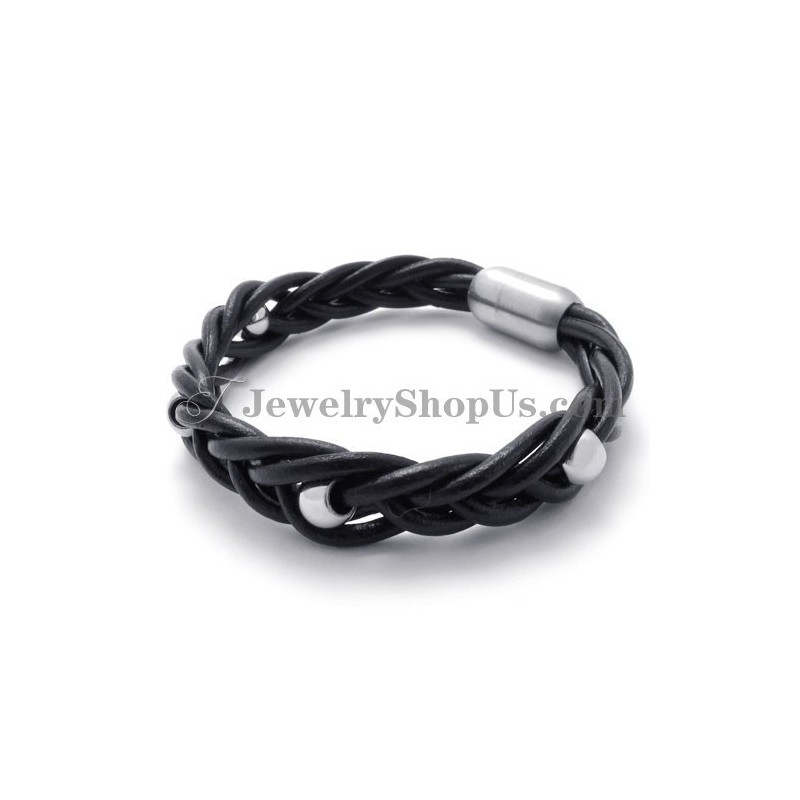 Fashion Leather With Titanium Bracelet