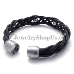 Fashion Leather With Titanium Bracelet