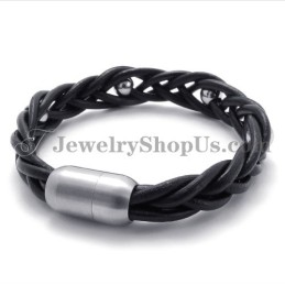 Fashion Leather With Titanium Bracelet