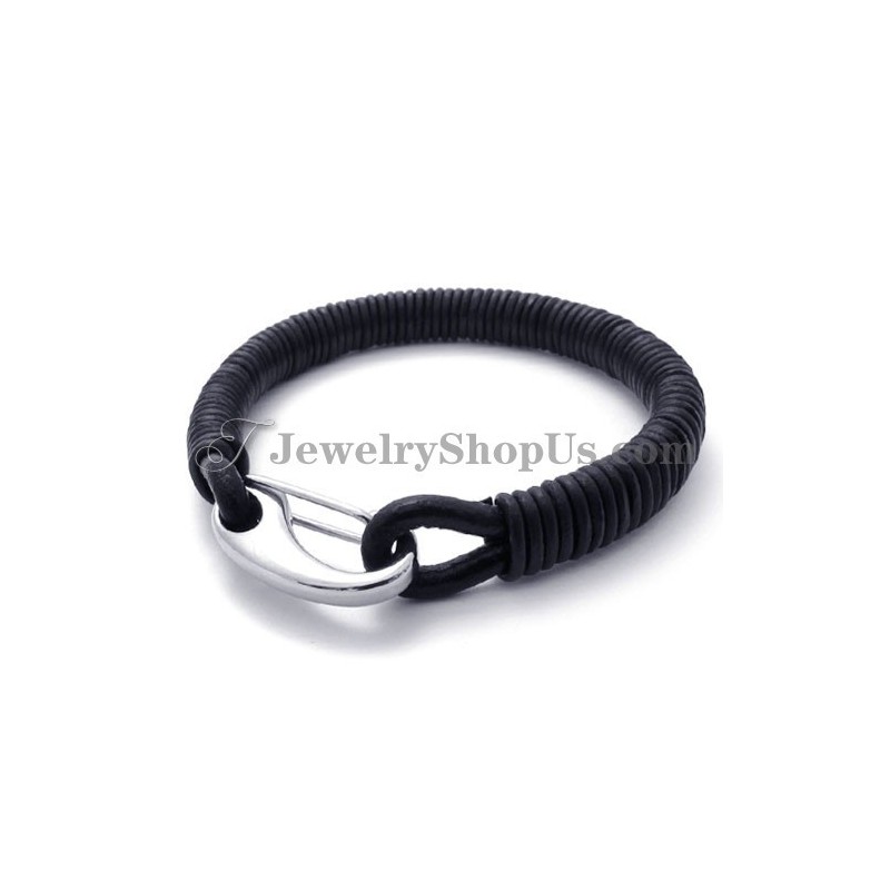 Fashion Black Leather Titanium Bracelet Fashion Black Leather Titanium Bracelet