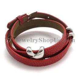 Fashion Red Leather With Titanium Bracelet