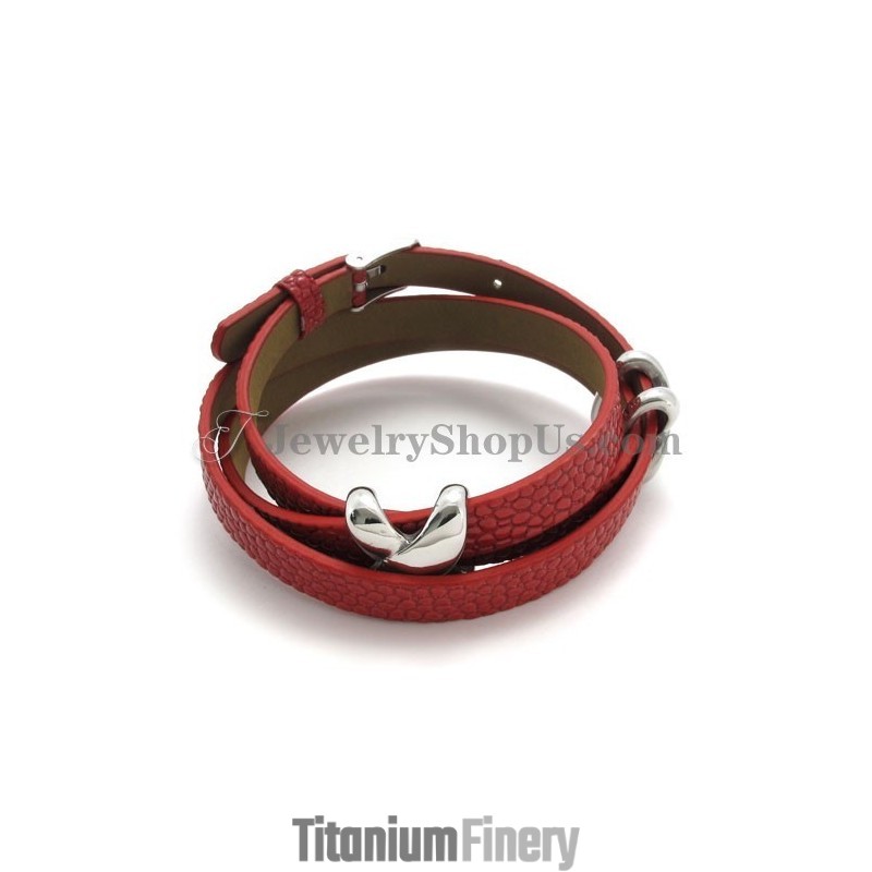 Fashion Red Leather With Titanium Bracelet Fashion Red Leather With Titanium Bracelet