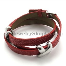 Fashion Red Leather With Titanium Bracelet