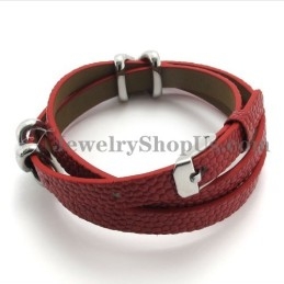 Fashion Red Leather With Titanium Bracelet