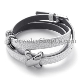 Fashion White Leather With Titanium Bracelet