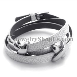 Fashion White Leather With Titanium Bracelet
