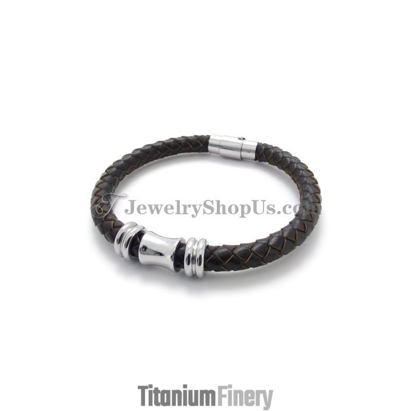 Elegant Brown Leather Titanium Bracelet Elegant Brown Leather Titanium Bracelet