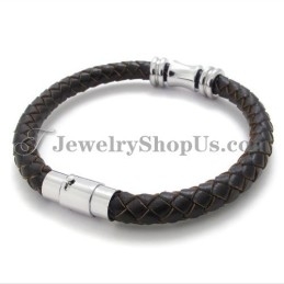 Elegant Brown Leather Titanium Bracelet