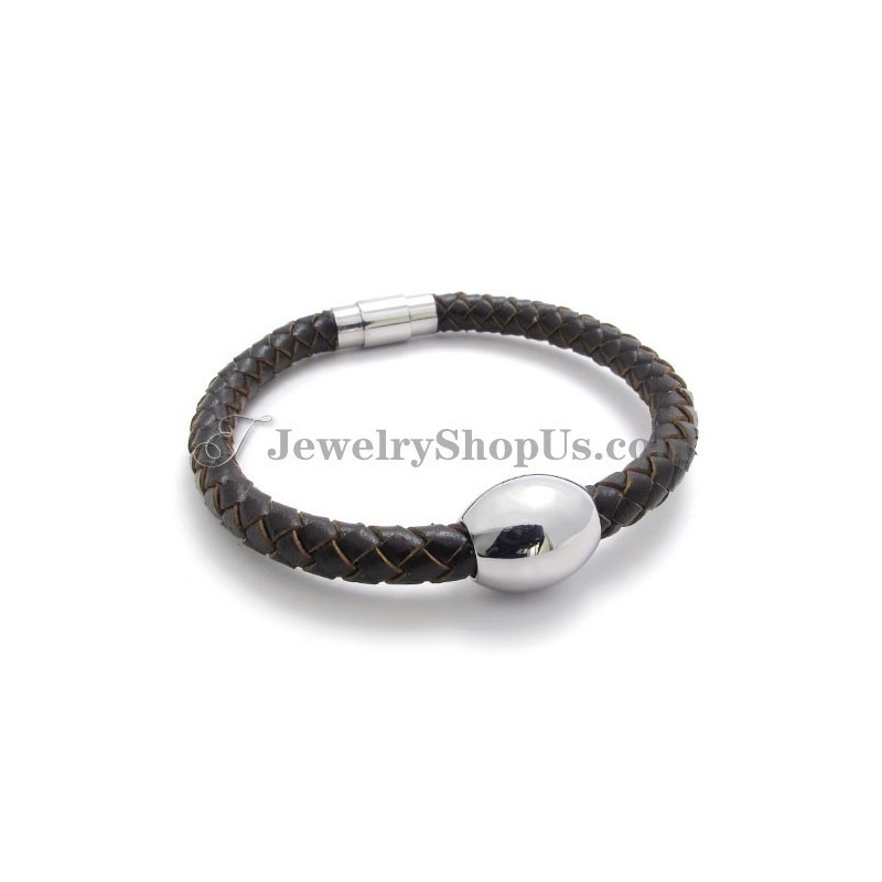 Gorgeous Brown Leather Titanium Bracelet Gorgeous Brown Leather Titanium Bracelet