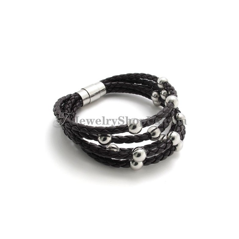 Fashion Brown Leather With Titanium Bracelet Fashion Brown Leather With Titanium Bracelet
