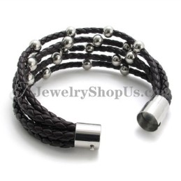 Fashion Brown Leather With Titanium Bracelet