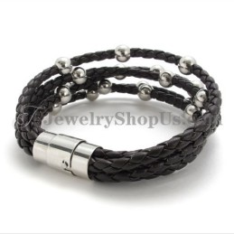 Fashion Brown Leather With Titanium Bracelet