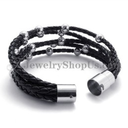 Fashion Black Leather With Titanium Bracelet