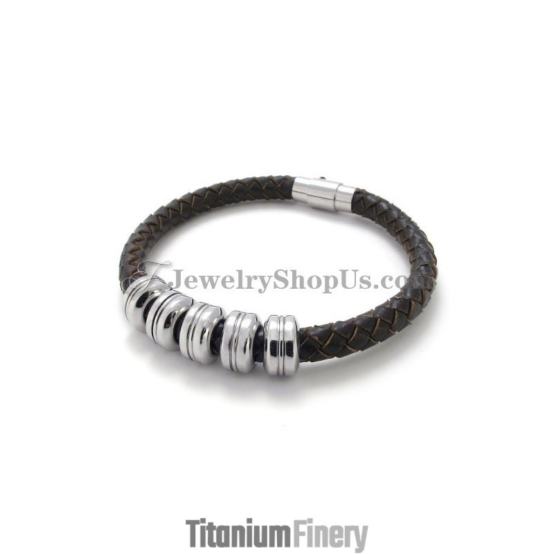 Elegant Black Leather And Titanium Bracelet