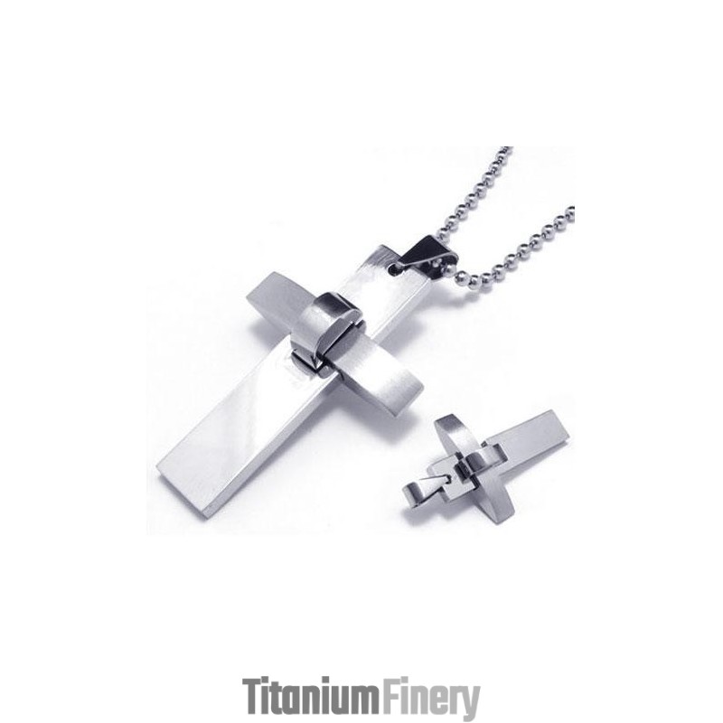 Mens Boys Silver Pure Titanium Cross Pendant Necklace