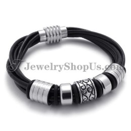 Elegant Black Leather And Titanium Bracelet