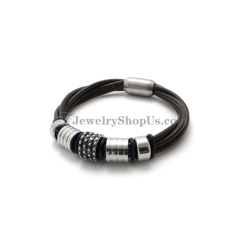 Elegant Brown Leather With Titanium Bracelet