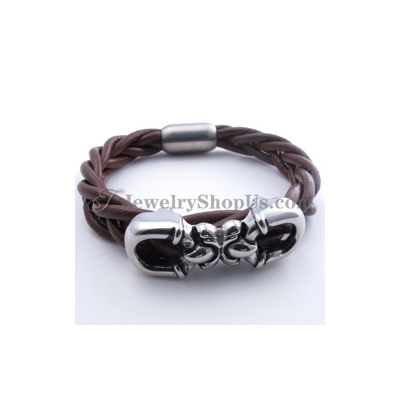 Fashion Brown Leather Titanium Bracelet Fashion Brown Leather Titanium Bracelet
