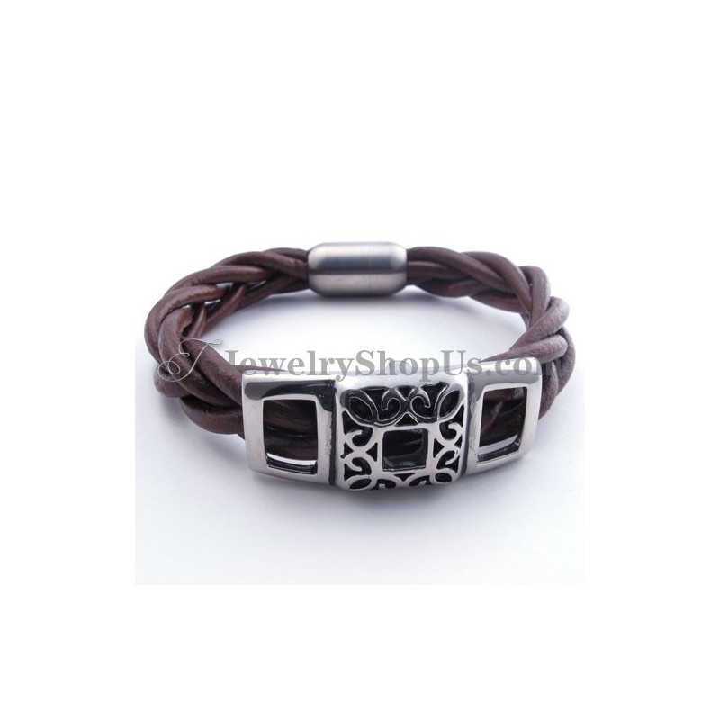Fashion Brown Titanium Leather Bracelet Fashion Brown Titanium Leather Bracelet
