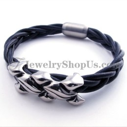 Elegant Leather Titanium Bracelet
